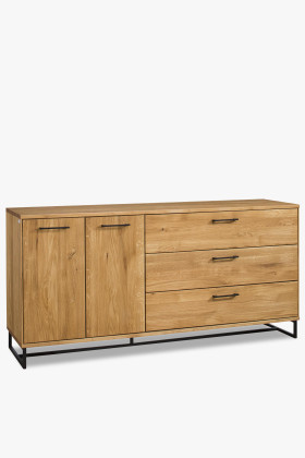 Große Kommode Eiche Massivholz Loft-Stil Schwarz Metallbeine